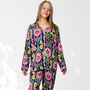 Ikat Print 100% Cotton Ladies Pyjamas In Navy And Pink, thumbnail 2 of 8