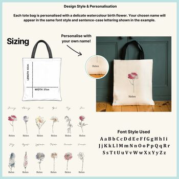 Personalised Birthday Birth Flower Short Handled Tote Bag, 3 of 5