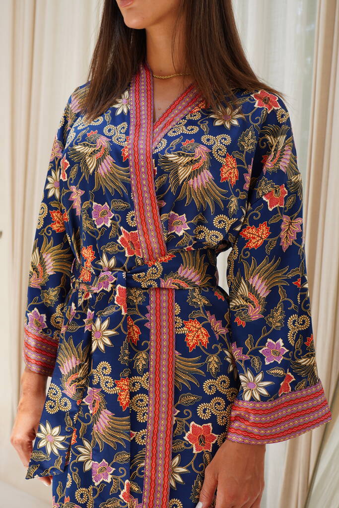 Blue Satin Indonesian Kimono Robe, 1 of 5