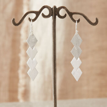 Brushed Silver Diamond Shaped Drop Earrings, 2 of 8