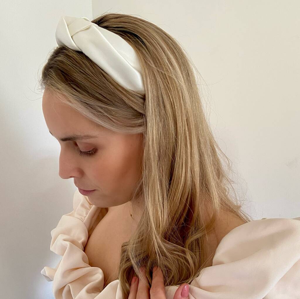 'Bella' Silk Knot Headband In Ice White, 1 of 6