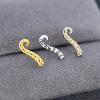 Octopus Tentacle Stud Earrings In Sterling Silver, 6 of 12