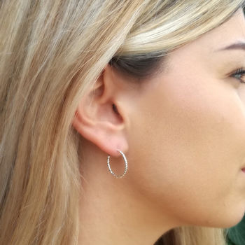 Small Faceted Silver Hoop Earrings, 4 of 6