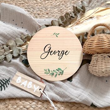 Personalised Olive Branch Wooden Baby Name Plaque, 3 of 7