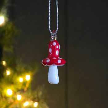 Red And White Glass Mushroom Hanging Decoration, 2 of 2