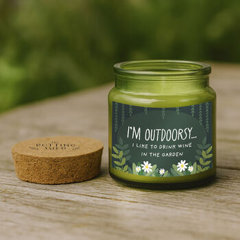 Green Jar Candle • “I'm Outdoorsy” • Scented Jar Candle • Gift For Her • Gifts For Him • Garden Candle • Garden Accessory, 2 of 3