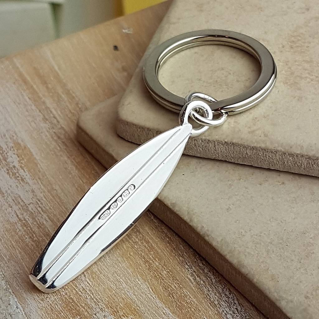 Silver Surfboard Keyring By David Louis Design