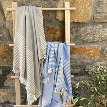 Symi Striped Peshtemal Towel Oyster Grey, 9 of 10