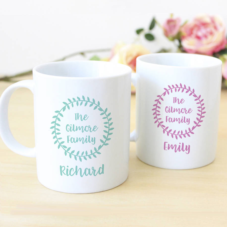 Leafy Wreath Personalised Family Mug Set By Chips & Sprinkles