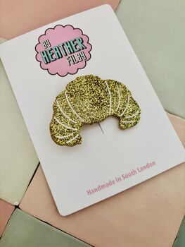 Croissant Glitter Resin Large Hair Clip / Pastry Baker Gift For Her / Novelty Food Statement Hair Slide / French Bakery Barrette, 3 of 6