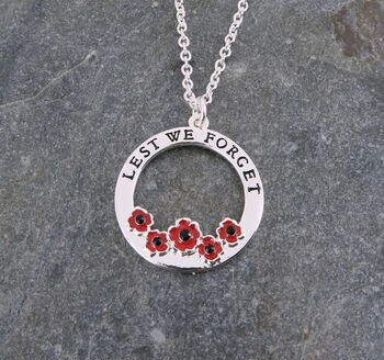 Poppy Red Flower Lest We Forget Pendant Necklace, 2 of 3