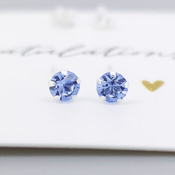 Tiny Sterling Silver March Aquamarine Birthstone Stud Earrings, 3 of 9