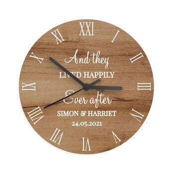 Personalised Free Text Wood Effect Round Wall Clock, 6 of 6