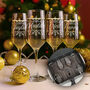 Personalised Christmas Snowflake Champagne Flutes And Gift Boxed Sets, thumbnail 1 of 9