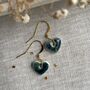 Small Green Blue Dainty Ceramic Heart Earrings, thumbnail 3 of 8