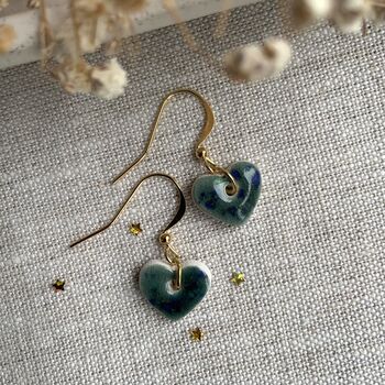 Small Green Blue Dainty Ceramic Heart Earrings, 3 of 8