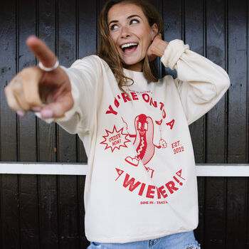 You’re Onto A Wiener Women’s Hot Dog Graphic Sweatshirt, 3 of 3