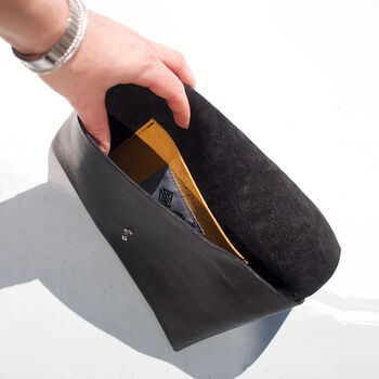 Hand Sewn Black Leather Clutch Bag, 4 of 6