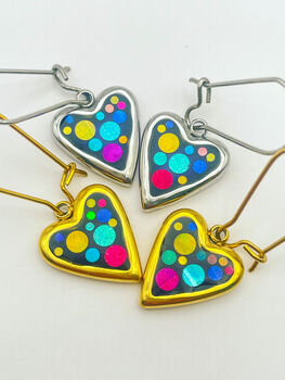 Mini Disco Heart Earrings Handmade With Colourful Sparkles, 2 of 10