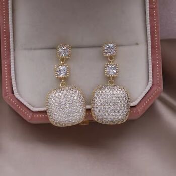 Monaco D’or Gold Pavé Row Cushion Vintage Charm Drop Earrings, 2 of 3