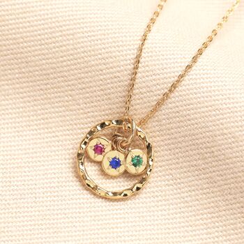 Personalised Family Hammered Halo And Birthstone Pendant Necklace In Gold Plating, 3 of 5