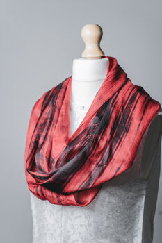 100% Mulberry Silk Scarf, Red And Black, 3 of 6