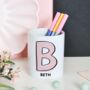 Personalised Pink Initial Pen Pot Gift For Her, thumbnail 1 of 3