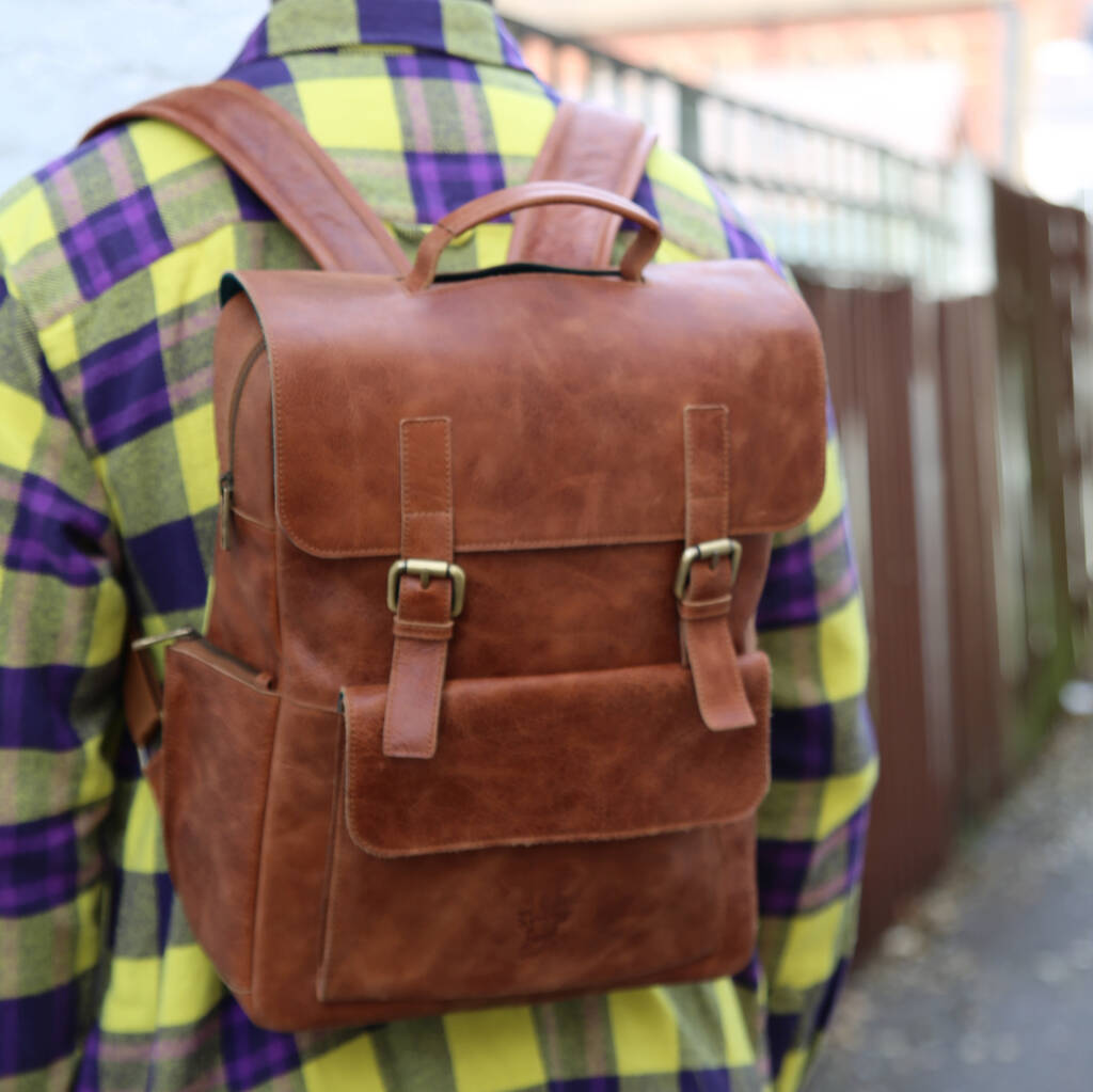 'Kingsley' Men's Leather Laptop Backpack In Tan, 1 of 12