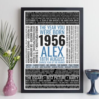 Personalised 70th Birthday Print Gift Year Facts 1956, 11 of 12