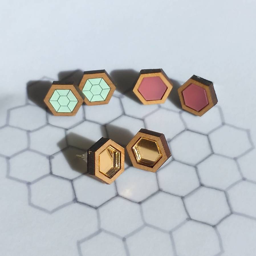 hexagon geometric stud earrings by twiggd