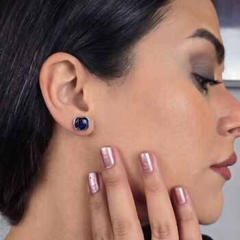 Sapphire September Birthstone Silver Stud Earrings, 3 of 4