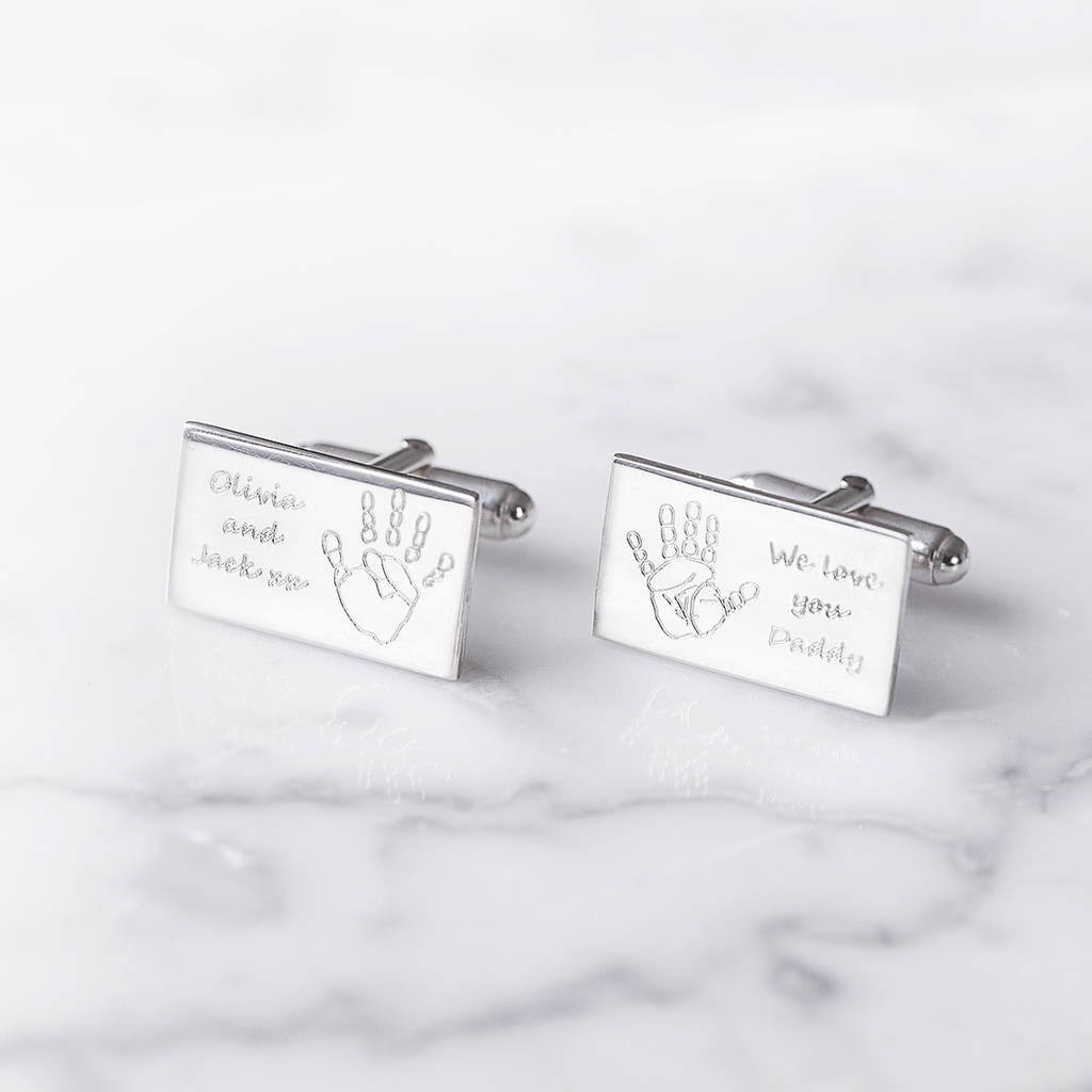 Image of Engraved Hand Or Foot Print Silver Cufflinks, Silver