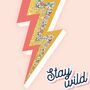 Stay Wild Floral Glitter Lightning Bolt Art Print, thumbnail 4 of 4