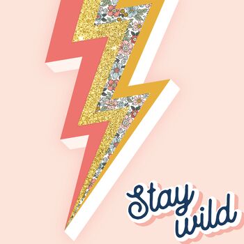 Stay Wild Floral Glitter Lightning Bolt Art Print, 4 of 4