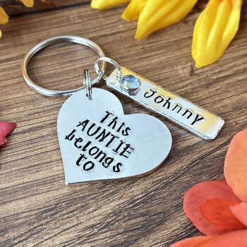 This Auntie Belongs To Heart Shaped Keyring. Swarovski Birthstones, 7 of 8