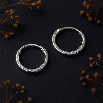 Sterling Silver Hammered Hoop Sleeper Earrings, 4 of 9