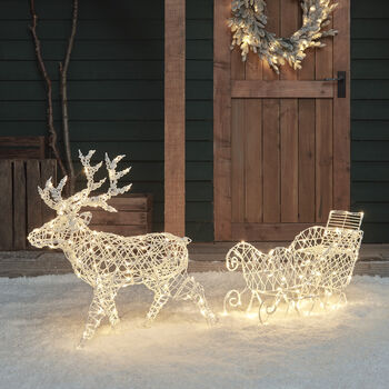 Plug In 200 Dual LED White Rattan Reindeer And Sleigh, 3 of 3