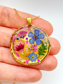 Statement Gold Necklace With Pink Flowers, 7 of 12