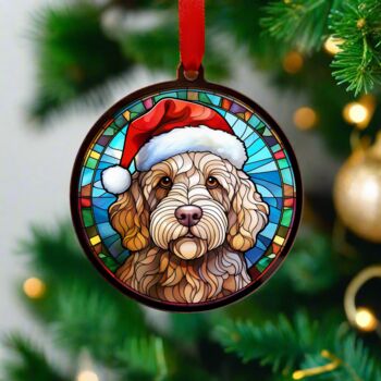 Labradoodle Golden In Santa Hat Suncatcher Decoration, 5 of 6