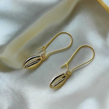 Long Silver Cowrie Sea Shell Charm Boho Dangle Earrings, 4 of 7