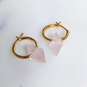 'The Octahedron' Rose Quartz Hoop Gold Plated Earrings, 3 of 6