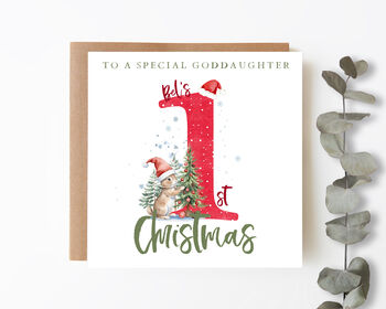 Personalised First Christmas Card Woodland Rabbit, 3 of 4