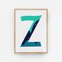 Green And Blue Personalised Initial Letter Art Print, thumbnail 12 of 12