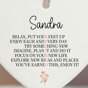 Personalised Retirement Porcelain Hanging Heart Keepsake Gift With Name, 3 of 5