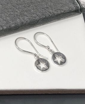 Sterling Silver Cut Out Star Drop Earrings, 2 of 5