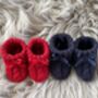 Navy Blue Knitted Baby Booties With Bow, thumbnail 2 of 6