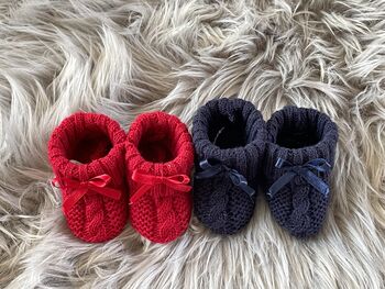 Navy Blue Knitted Baby Booties With Bow, 2 of 6