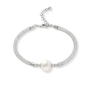Credo Silver Mesh Bracelet With Cultured Freshwater Pearl, 2 of 3