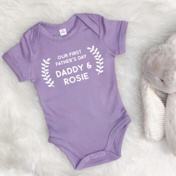Personalised Our First Fathers Day Babygrow, 7 of 9