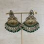 Emerald Green Peacock Dangle Indian Earrings, thumbnail 2 of 7